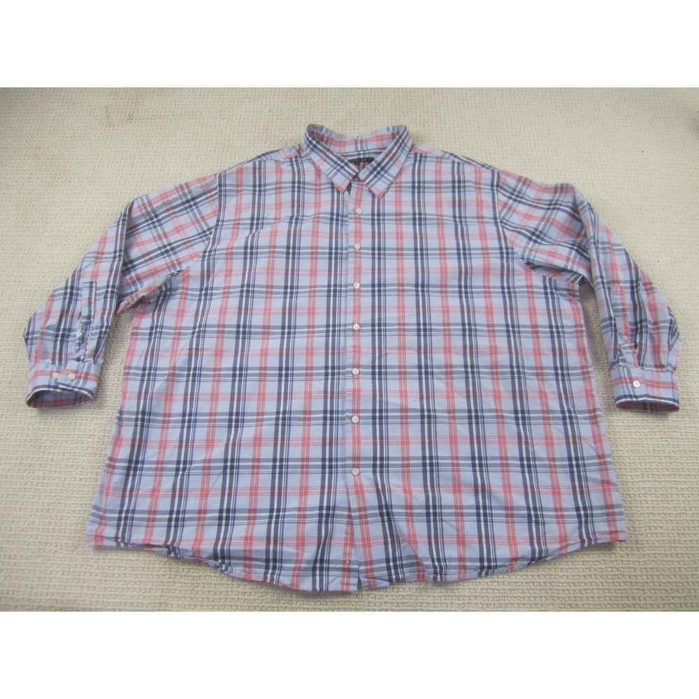 Synrgy Shirt Mens 4XL Blue Red‎ Plaid Button Down Long Sleeve Cotton Big & Tall